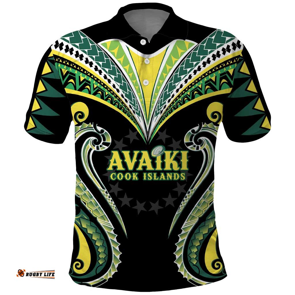 Custom Rugby Cook Islands Avaiki Polo Shirt Black Kuki Airani Tribal Maori Inspired LT9
