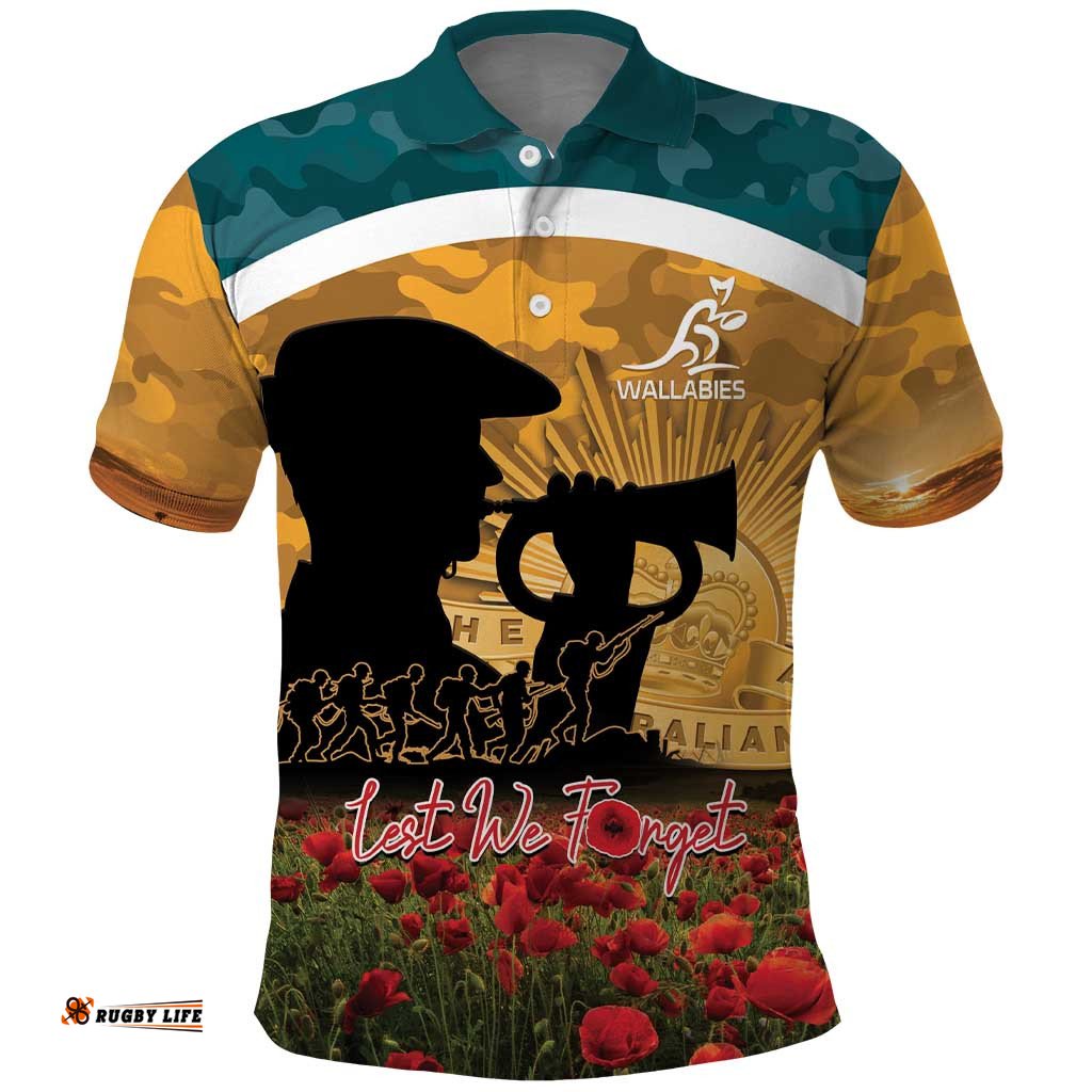 Personalised Wallabies ANZAC Day Polo Shirt Last Post Poppy Lest We Forget LT14
