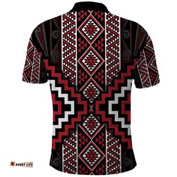 Red Tukutuku Pattern Aotearoa Polo Shirt Niho Taniwha and Puhoro Motifs LT7