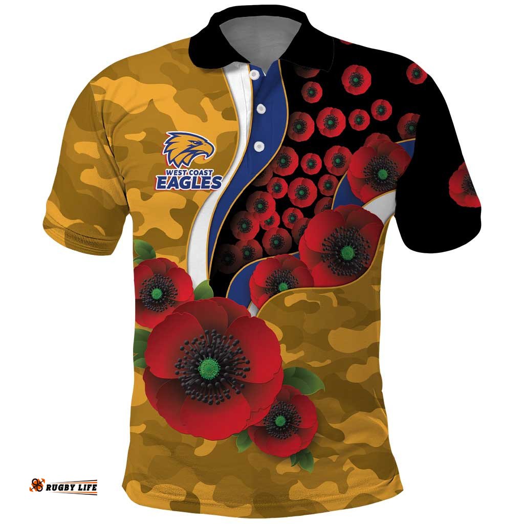 West Eagles ANZAC Personalised Polo Shirt Lest We Forget Poppy Camo LT9