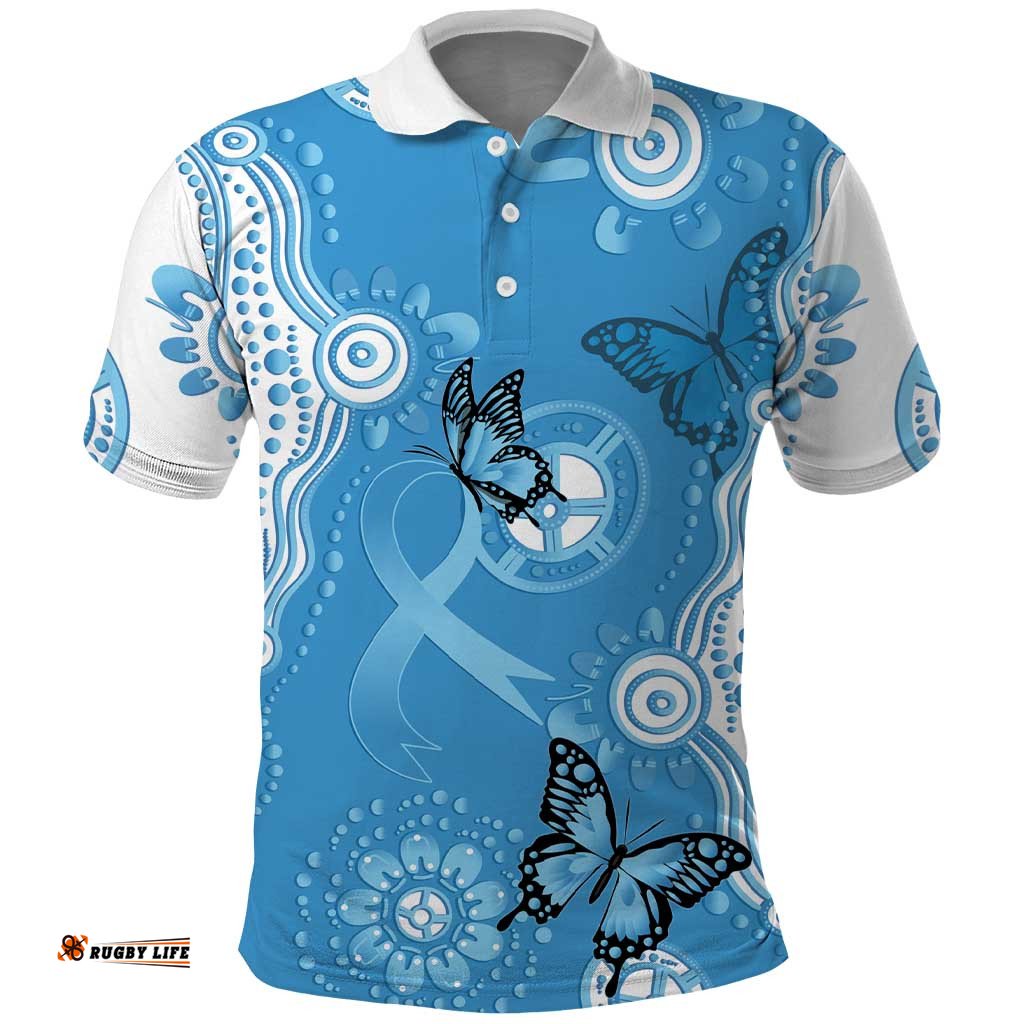World Diabetes Day Australia Polo Shirt Blue Ribbon Butterfly Aboriginal Art LT14