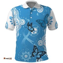 World Diabetes Day Australia Polo Shirt Blue Ribbon Butterfly Aboriginal Art LT14