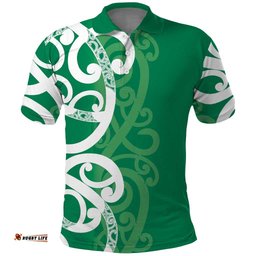 Pounamu Green Maori Polo Shirt Koru Kowhaiwhai LT7