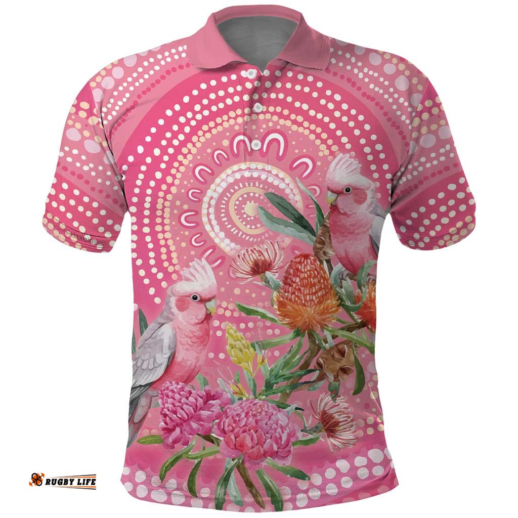 Personalized Pink Galah Aboriginal Dot Art Polo Shirt Australias Breast Cancer Awareness LT9