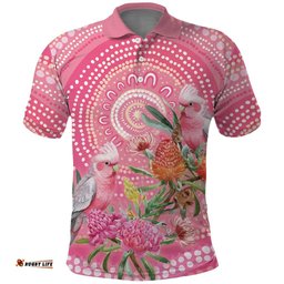 Personalized Pink Galah Aboriginal Dot Art Polo Shirt Australias Breast Cancer Awareness LT9