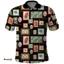 Aussie Birds Christmas La La Land Polo Shirt Black Vintage Stamp Edition LT9