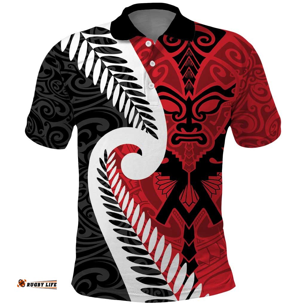 Silver Fern Koru Swirls with Maori Ta Moko Polo Shirt LT9