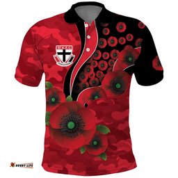 St Saints ANZAC Personalised Polo Shirt Lest We Forget Poppy Camo LT9