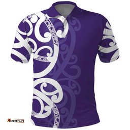 Violet Green Maori Polo Shirt Koru Kowhaiwhai LT7