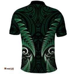 Aotearoa Pounamu Niho Polo Shirt Silver Fern Mix Maori Pattern - Green LT14