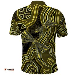Yellow Indigenous Dragonfly Australia Polo Shirt Aboriginal Art LT14