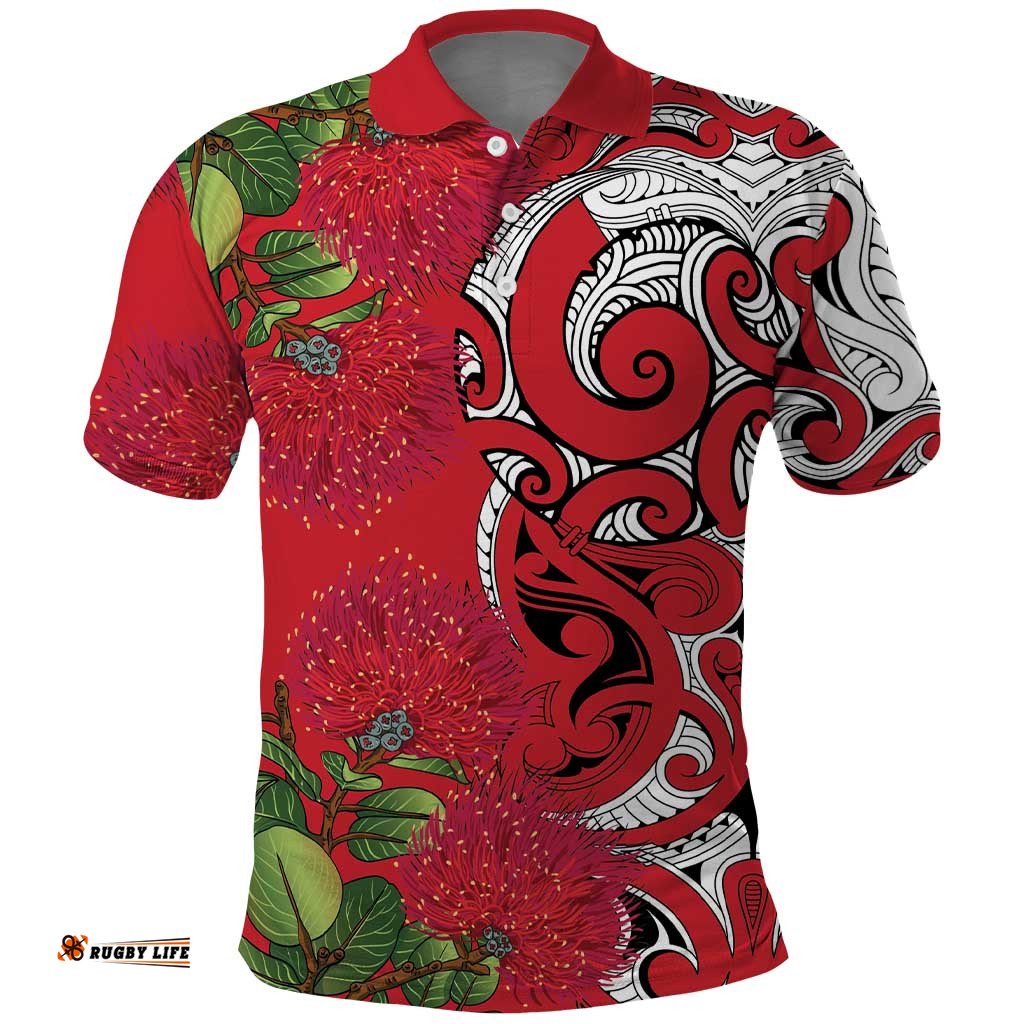 Personalised New Zealand Koru Pohutukawa Polo Shirt Meri Kirihimete Aroha for Christmas LT9