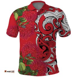 Personalised New Zealand Koru Pohutukawa Polo Shirt Meri Kirihimete Aroha for Christmas LT9