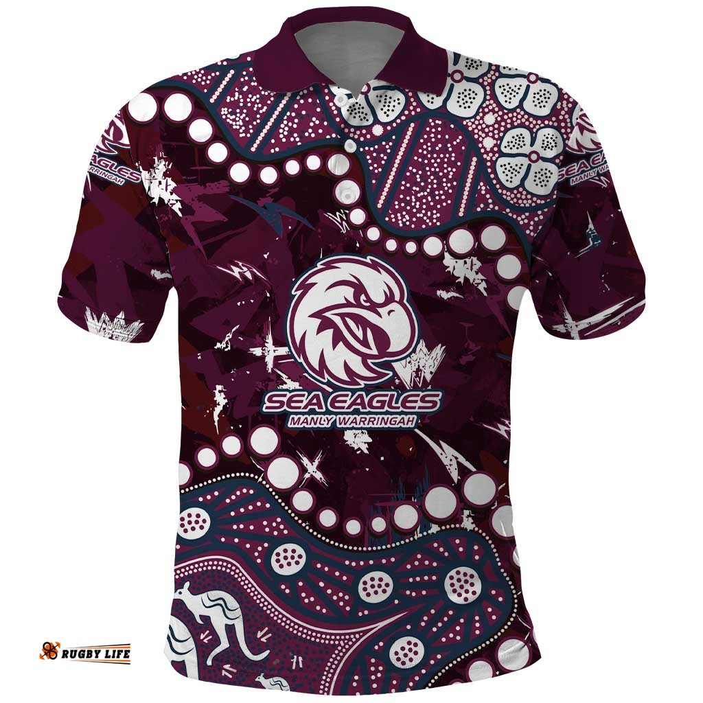 Personalized Manly Warringah Sea Eagles Polo Shirt Aboriginal Pattern with Graffiti Style Design TS04