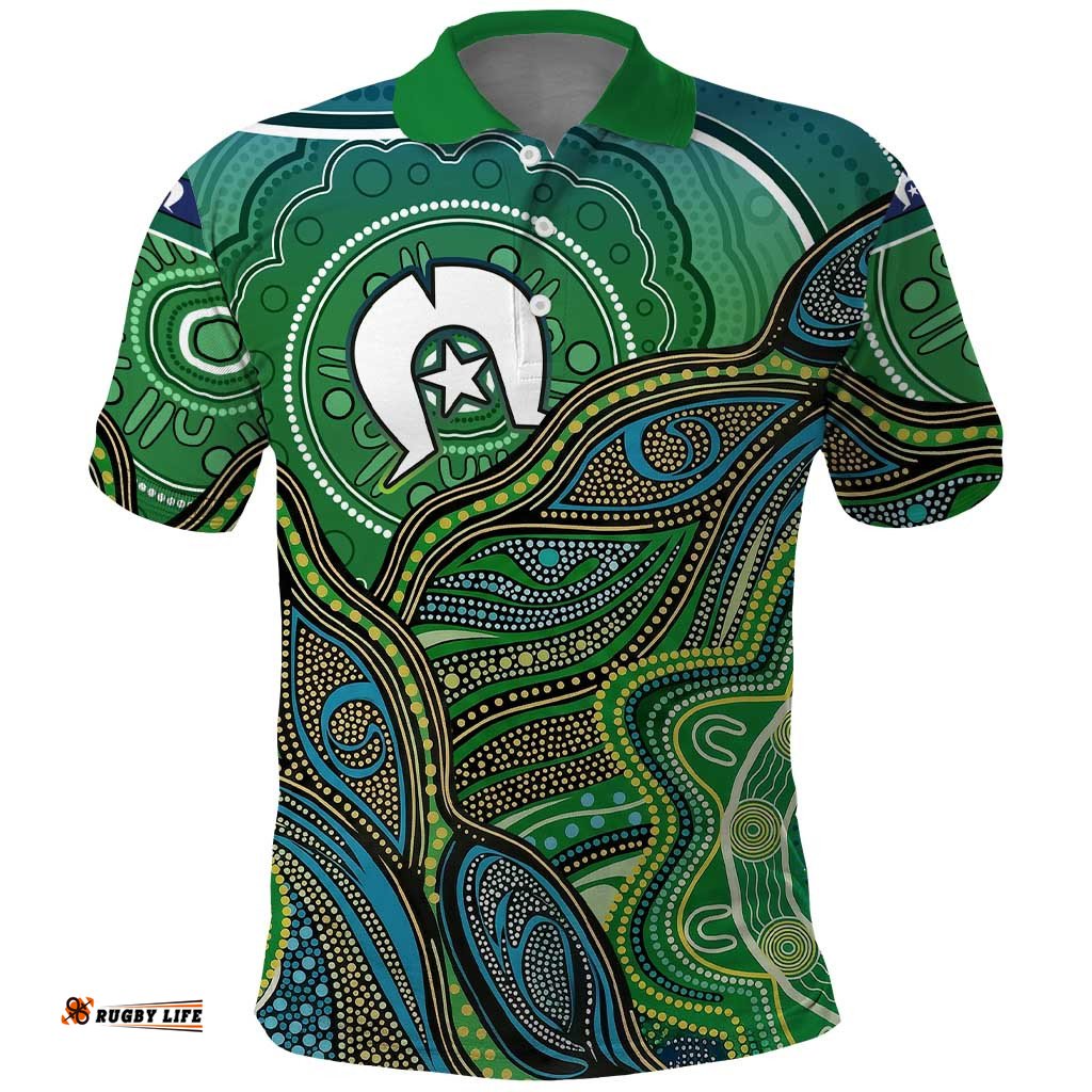 Torres Strait Islands Polo Shirt Indigenous Ocean Wave Dot Green Color TS04