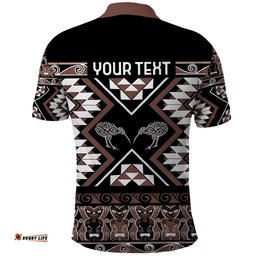 Personalised Taniko Motifs Aotearoa Polo Shirt Waitangi Kowhaiwhai Kiwi - Mocha LT7