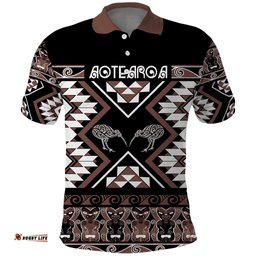 Personalised Taniko Motifs Aotearoa Polo Shirt Waitangi Kowhaiwhai Kiwi - Mocha LT7