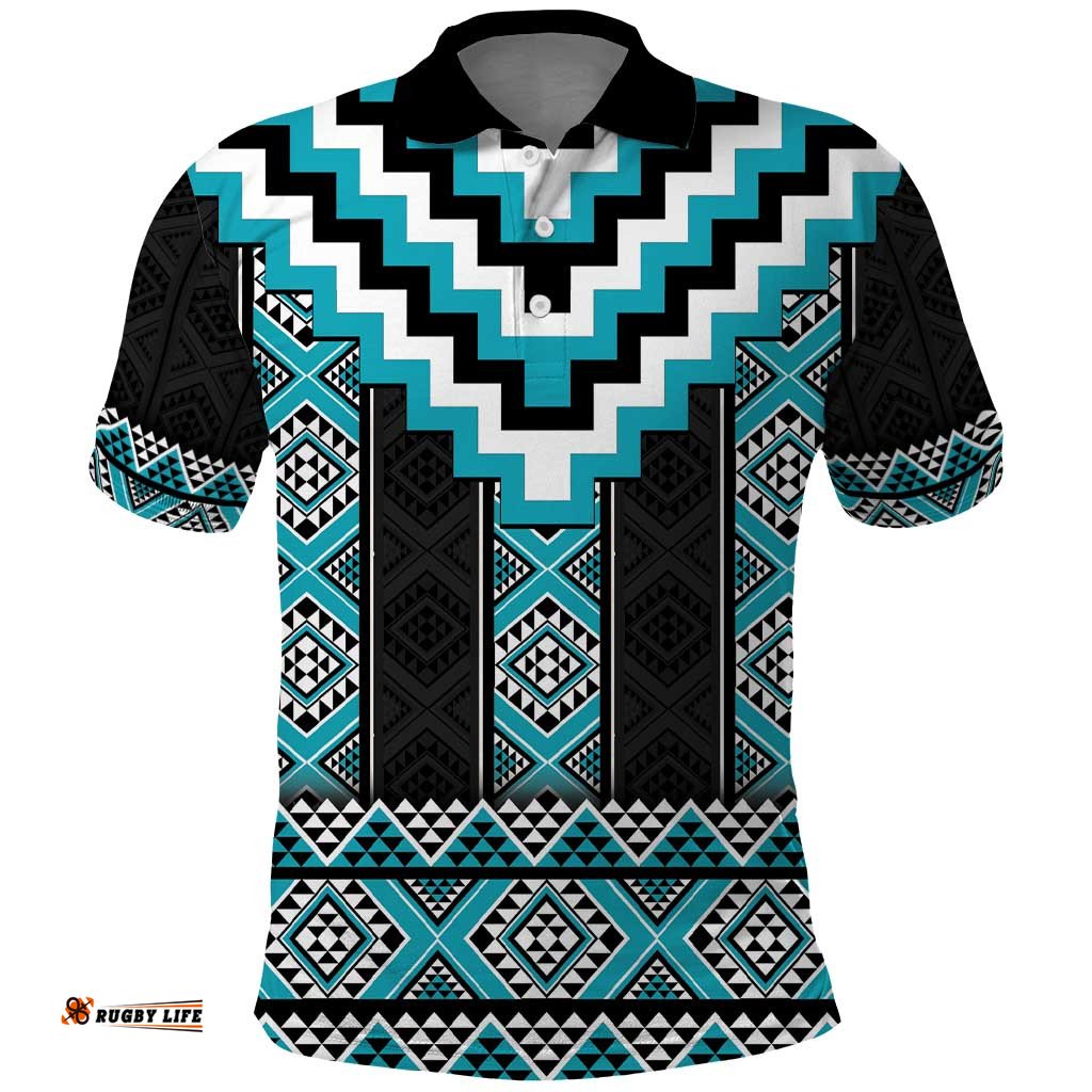Turquoise Taniko Pattern Aotearoa Polo Shirt Niho Taniwha Mix Poutama LT14