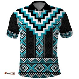 Turquoise Taniko Pattern Aotearoa Polo Shirt Niho Taniwha Mix Poutama LT14