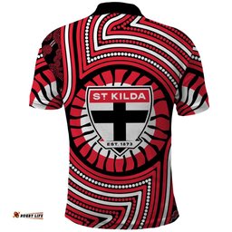 St Kilda Football Club Polo Shirt Indigenous Monochrome Dot Art Mascot Style TS04
