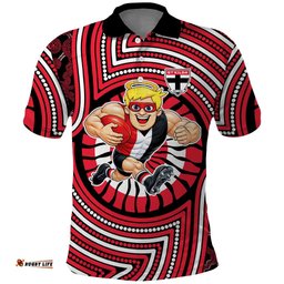 St Kilda Football Club Polo Shirt Indigenous Monochrome Dot Art Mascot Style TS04