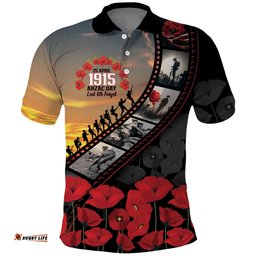 Personalised Remembering ANZAC Lest We Forget Polo Shirt Vintage Film Frame Memorial Red Poppy LT9