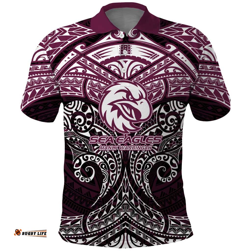 Personalized Manly Warringah Sea Eagles Polo Shirt Polynesian Tribal Pattern Style TS04