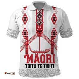 Toitu Te Tiriti Waitangi Polo Shirt White Wharenui House LT9
