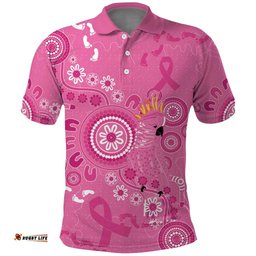 Pink Ribbon Australia Polo Shirt Breast Cancer Awareness Aboriginal Cacatua leadbeateri LT14
