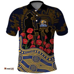 West Coast Eagles ANZAC Day Polo Shirt Indigenous Dot Art with Poppy Flower Tribute TS04