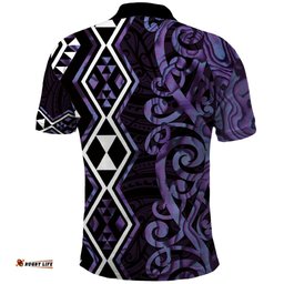 Purple Aotearoa Polo Shirt Taniko Motifs With Paua Shell Kowhaiwhai LT14