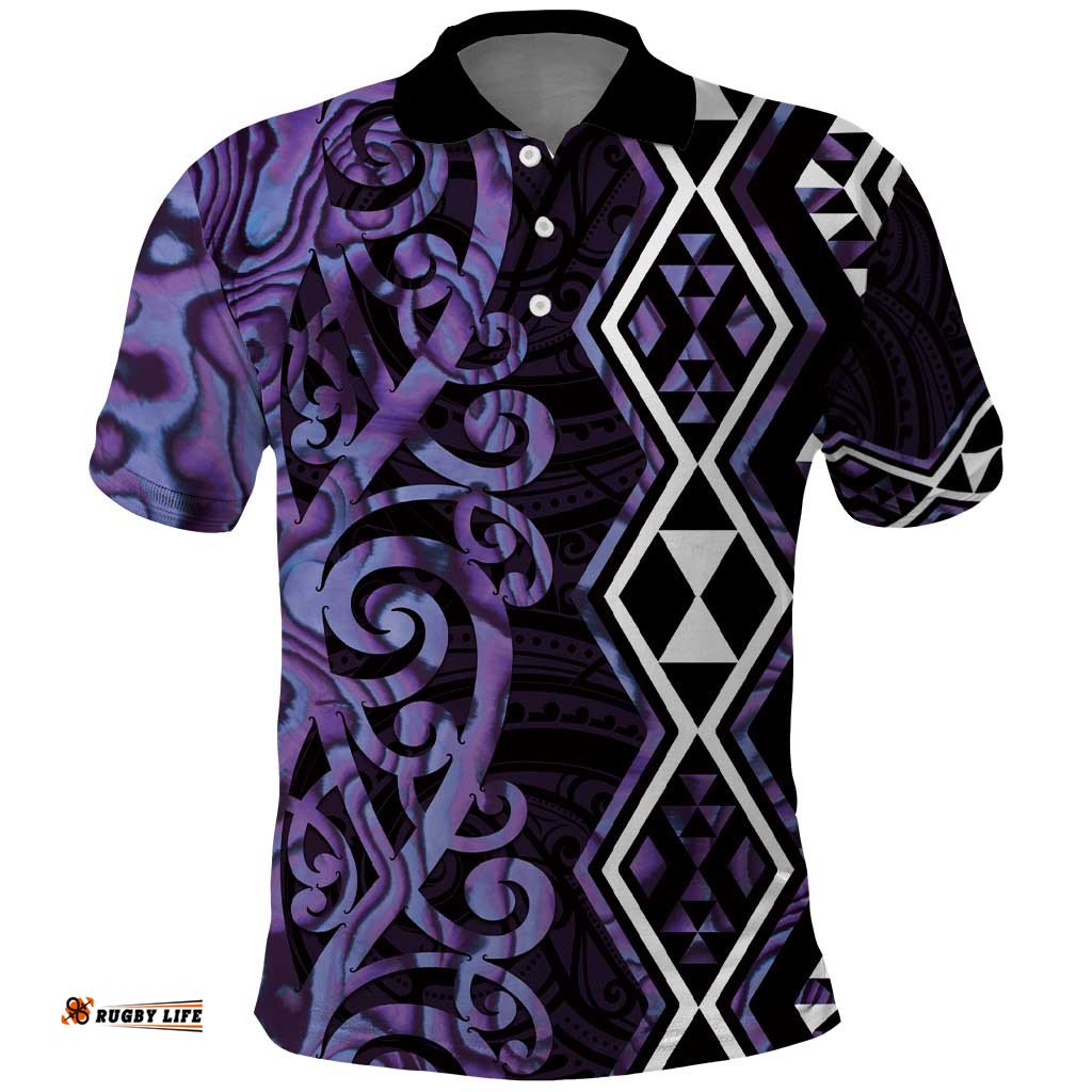 Purple Aotearoa Polo Shirt Taniko Motifs With Paua Shell Kowhaiwhai LT14