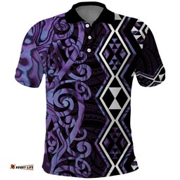 Purple Aotearoa Polo Shirt Taniko Motifs With Paua Shell Kowhaiwhai LT14