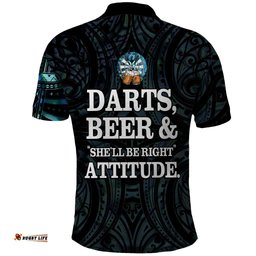 Personalized New Zealand Darts Beer Polo Shirt Paua Shell Aotearoa Maori Tattoo LT14