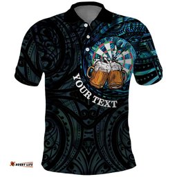 Personalized New Zealand Darts Beer Polo Shirt Paua Shell Aotearoa Maori Tattoo LT14