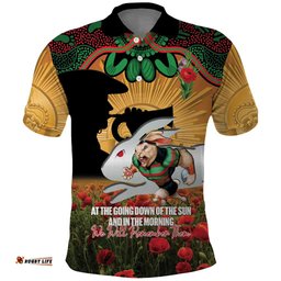 Personalised Rabbitohs Rugby ANZAC Day Polo Shirt Last Post Poppy We Will Remember Them LT14