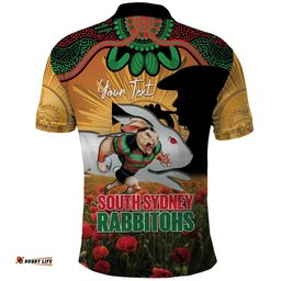 Personalised Rabbitohs Rugby ANZAC Day Polo Shirt Last Post Poppy We Will Remember Them LT14