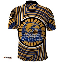 West Coast Eagles Polo Shirt Indigenous Monochrome Dot Art Mascot Style TS04