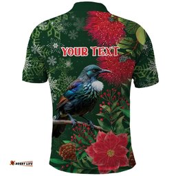 Tui Meri Kirihimete Personalised Polo Shirt Pohutukawa Flowers Green Motif LT9