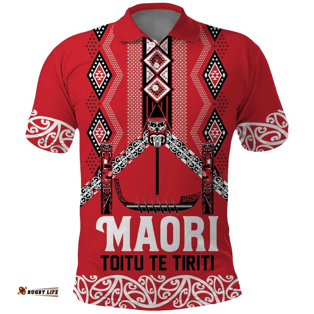 Toitu Te Tiriti Waitangi Polo Shirt Red Wharenui House LT9