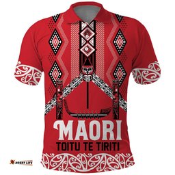 Toitu Te Tiriti Waitangi Polo Shirt Red Wharenui House LT9