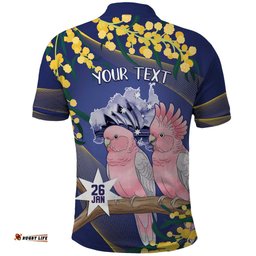 Personalised Pink Galah Australia Day Polo Shirt 26th January Golden Wattle Flag Color LT14