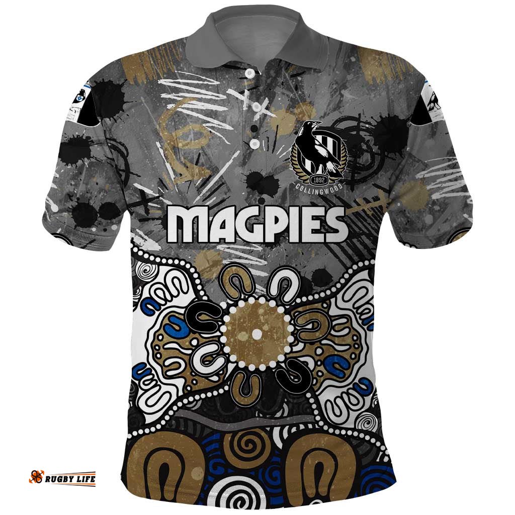 Personalized Collingwood Magpies Polo Shirt Aboriginal Dot Painting Graffiti Style TS04