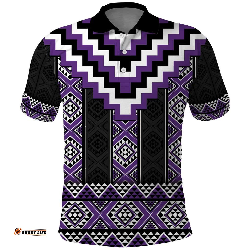 Purple Taniko Pattern Aotearoa Polo Shirt Niho Taniwha Mix Poutama LT14