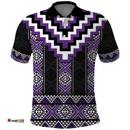 Purple Taniko Pattern Aotearoa Polo Shirt Niho Taniwha Mix Poutama LT14