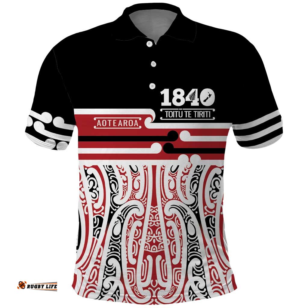 Personalised Toitu Te Tiriti Aotearoa 1840 Polo Shirt Red Kowhaiwhai Puhoro LT9