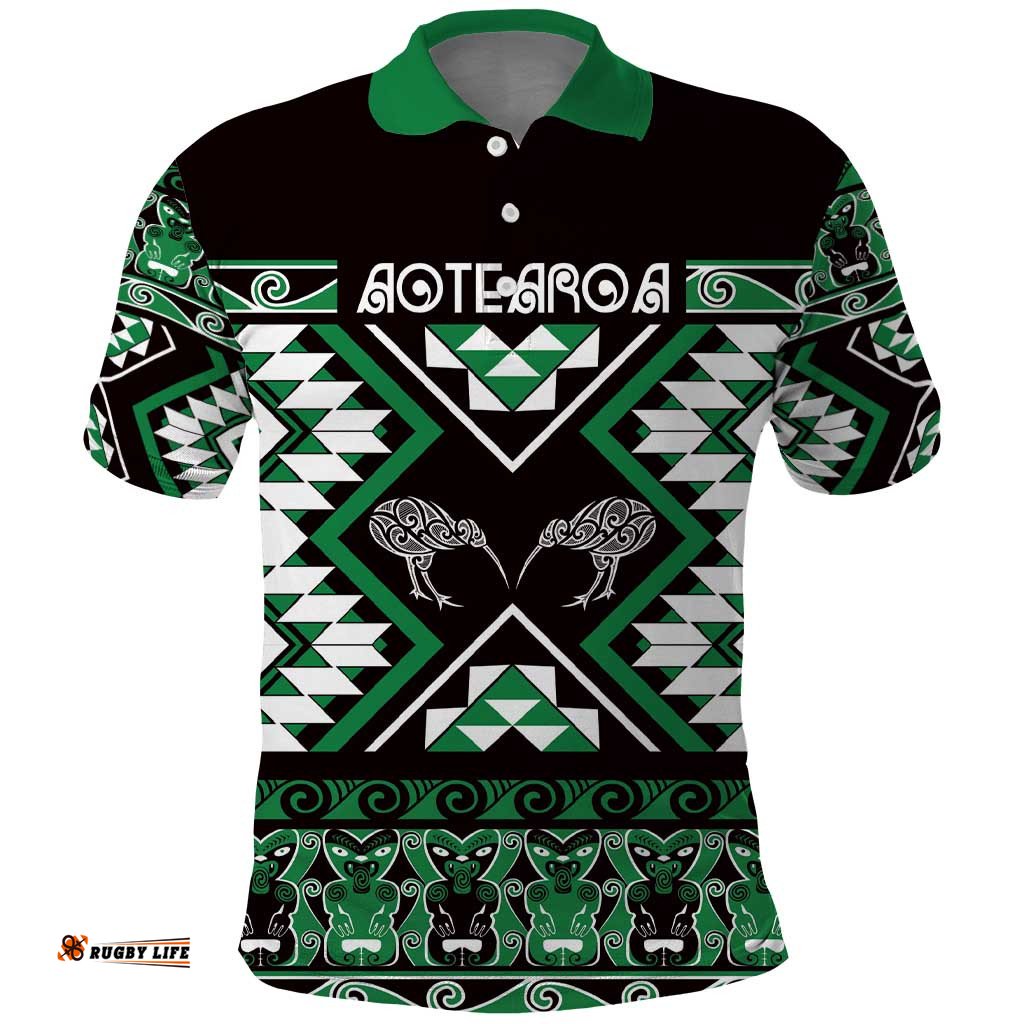 Personalised Taniko Motifs Aotearoa Polo Shirt Waitangi Kowhaiwhai Kiwi - Green LT7