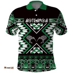 Personalised Taniko Motifs Aotearoa Polo Shirt Waitangi Kowhaiwhai Kiwi - Green LT7