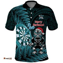 Personalised New Zealand Darts Christmas Polo Shirt Maori Fern Merry Dartsmas LT14