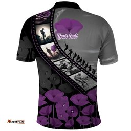 Personalised Remembering ANZAC Lest We Forget Polo Shirt Vintage Film Frame Memorial Purple Poppy LT9